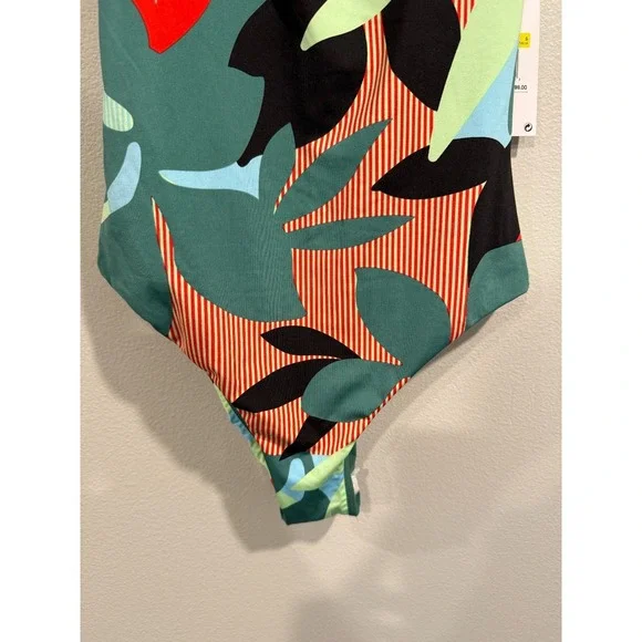 Nike Swimsuit Womens Small Black Green Swoosh Logo Keyhole Zipper Back One-Piece - Picture 7 of 9